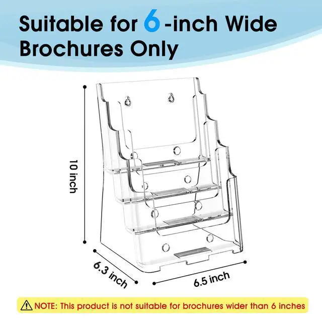 Alt view image 2 of 7 - Acrylic Brochure Holder 6 x 9 Inch, 4 Tier, 4 Pack | Clear Acrylic Construction with Slanted Back for Stable Display, Wall Mount or Countertop Use, Non-Slip Slots
