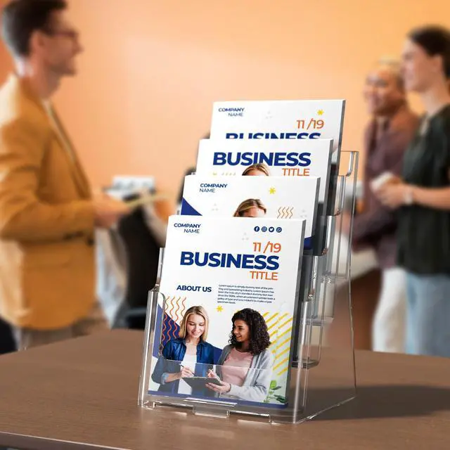 Alt view image 6 of 7 - Acrylic Brochure Holder 6 x 9 Inch, 4 Tier, 4 Pack | Clear Acrylic Construction with Slanted Back for Stable Display, Wall Mount or Countertop Use, Non-Slip Slots