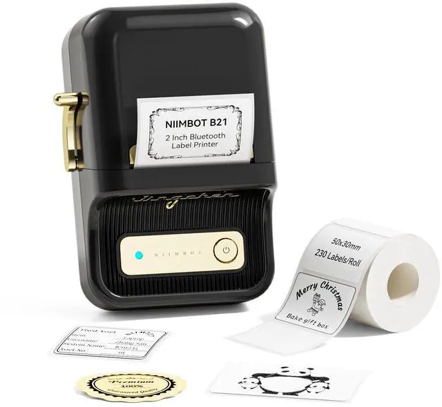 Main image of B21 Label Maker Machine with Tape, 2Inch Portable Labeler, Black | Thermal Sticker Printer for Gift Jar Candle Address Labels for Home Office Business Organization, Supports Mobile & PC