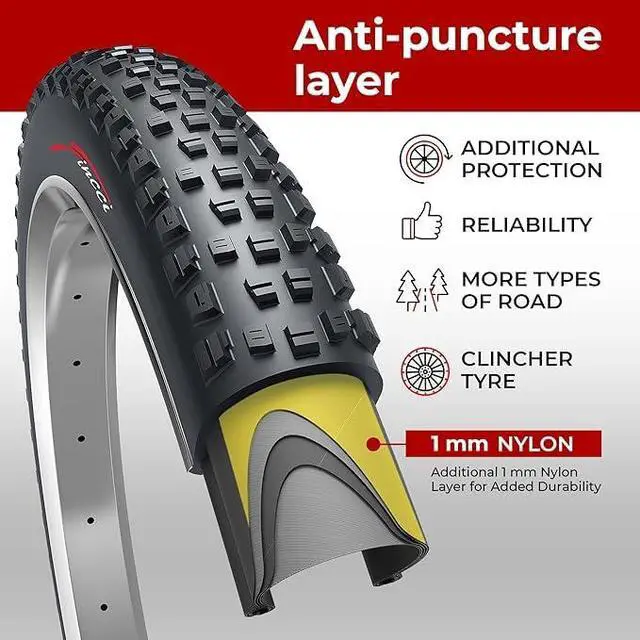 Alt view image 3 of 7 - 29 x 2.25 Mountain Bike Tires - Foldable Tyre 57-622 with 1mm Anti Puncture | Folding 29 inch Bicycle Tyres, Accessories for Mountain, Enduro, Gravel and MTB Bikes, Front and Rear Replacement