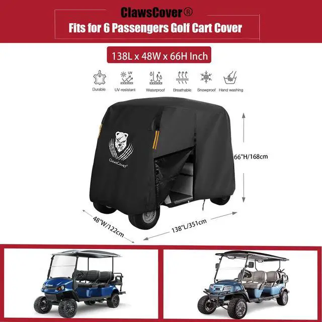 Alt view image 6 of 7 - Golf Cart Cover 2/4/6 Passenger Golf Cart Covers Extended Roof Waterproof Outdoor,Durable Weatherproof,Compatible with Club Car, EZGO, Yamaha, Cushman, Evolution, Star,Tomberlin