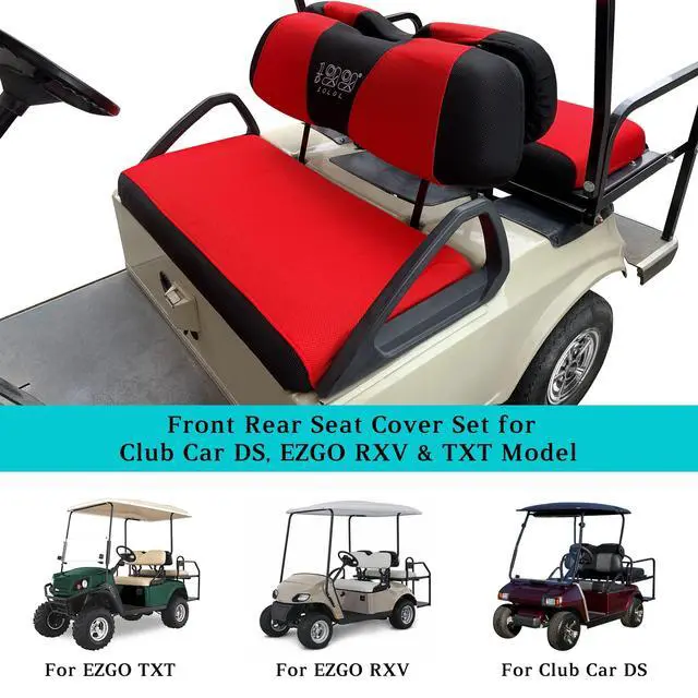 Alt view image 5 of 7 - Golf Cart Front Rear Seat Cover Set for EZGO TXT RXV & Club Car DS 2000-up(Flat Backrest), Made w/ 3D Air Mesh Polyester Fabric Breathable Washable