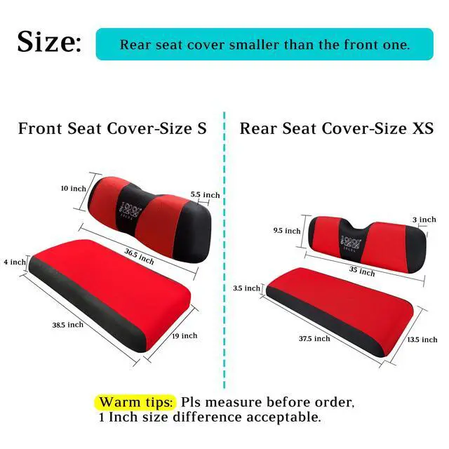 Alt view image 6 of 7 - Golf Cart Front Rear Seat Cover Set for EZGO TXT RXV & Club Car DS 2000-up(Flat Backrest), Made w/ 3D Air Mesh Polyester Fabric Breathable Washable