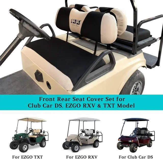 Alt view image 4 of 7 - Golf Cart Front Rear Seat Cover Set for EZGO TXT RXV & Club Car DS 2000-up(Flat Backrest), Made w/ 3D Air Mesh Polyester Fabric Breathable Washable
