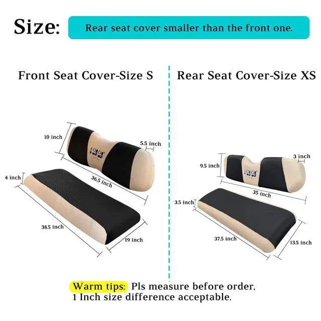 Alt view image 6 of 7 - Golf Cart Front Rear Seat Cover Set for EZGO TXT RXV & Club Car DS 2000-up(Flat Backrest), Made w/ 3D Air Mesh Polyester Fabric Breathable Washable