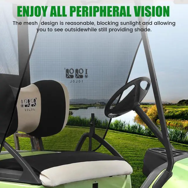 Alt view image 3 of 7 - Golf Cart Sun Shade Cover for Yamaha G29 Drive 2007-2016, 2-Passenger, UV Heat Resistant Mesh with 90% Heat Block, 3-Sides Roll Up, Full Roof Coverage (63" L X 45" W)