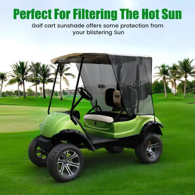 Alt view image 4 of 7 - Golf Cart Sun Shade Cover for Yamaha G29 Drive 2007-2016, 2-Passenger, UV Heat Resistant Mesh with 90% Heat Block, 3-Sides Roll Up, Full Roof Coverage (63" L X 45" W)