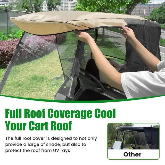 Alt view image 7 of 7 - Golf Cart Sun Shade Cover for Yamaha G29 Drive 2007-2016, 2-Passenger, UV Heat Resistant Mesh with 90% Heat Block, 3-Sides Roll Up, Full Roof Coverage (63" L X 45" W)