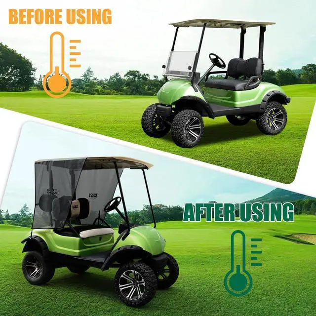 Alt view image 5 of 7 - Golf Cart Sun Shade Cover for Yamaha G29 Drive 2007-2016, 2-Passenger, UV Heat Resistant Mesh with 90% Heat Block, 3-Sides Roll Up, Full Roof Coverage (63" L X 45" W)