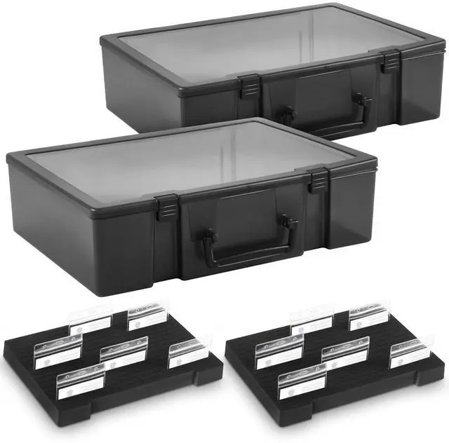 Main image of 2 Pcs Name Tag Holder with Case, Foam Name Badge Storage Tray Holds 48 Badges ID Badge Tray Organizer for Desk Classroom Office School, 14 x 10.6 x 4 in (Black)