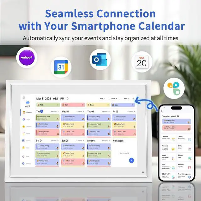 Alt view image 2 of 7 - Digital Calendar, 10.1 Inch Smart Digital Wall Planners for Family Schedules, Touchscreen Interactive Chore Chart Display, Smart Family Organizer, Meal Planner, Best Gifts for Women Men