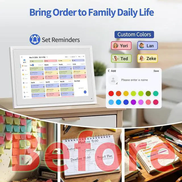 Alt view image 7 of 7 - Digital Calendar, 10.1 Inch Smart Digital Wall Planners for Family Schedules, Touchscreen Interactive Chore Chart Display, Smart Family Organizer, Meal Planner, Best Gifts for Women Men
