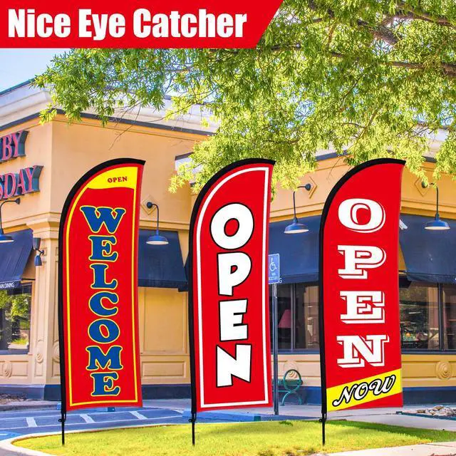 Alt view image 4 of 7 - 3 Sets Now Open Feather Flag Banner for Business Advertising 7 Feet Tall Grand Opening Feather Flag Sign with Fiberglass Pole Kit Rotating Ground Spike and Portable Bag(Red)