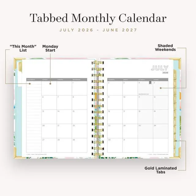 Alt view image 4 of 7 - 2026-2027 Mini Daily Academic Planner, 6"x8.125", Capri | July 2026 - June 2027, Glossy Laminated Cover, Wirebound, Laminated Tabs, Storage Pocket, Stickers & Snap-In Ruler