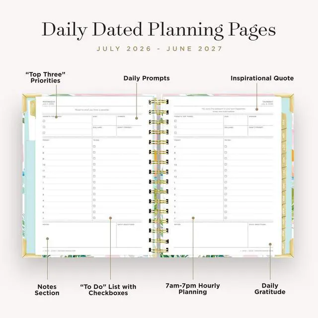 Alt view image 5 of 7 - 2026-2027 Mini Daily Academic Planner, 6"x8.125", Capri | July 2026 - June 2027, Glossy Laminated Cover, Wirebound, Laminated Tabs, Storage Pocket, Stickers & Snap-In Ruler