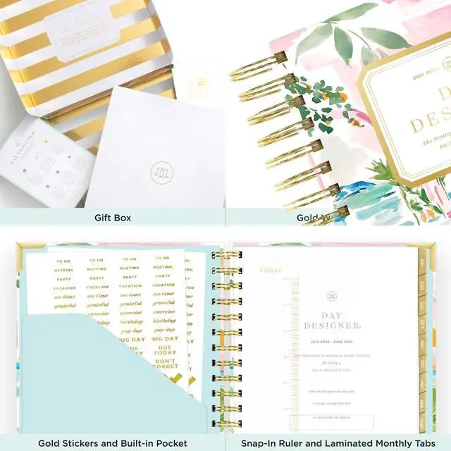 Alt view image 7 of 7 - 2026-2027 Mini Daily Academic Planner, 6"x8.125", Capri | July 2026 - June 2027, Glossy Laminated Cover, Wirebound, Laminated Tabs, Storage Pocket, Stickers & Snap-In Ruler