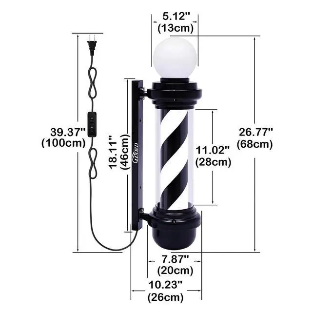 Alt view image 2 of 5 - 27'' Black White Barber Pole Light