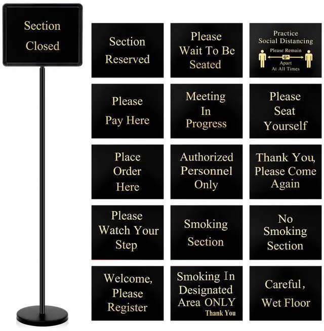Main image of 11 x 14 Inch Please Seat Yourself Hostess Sign for Restaurant with Stand with 9 Inserts Seating Sign Holder with a Base Sturdy Versatile Yard Advertising Business Store Floor, Black