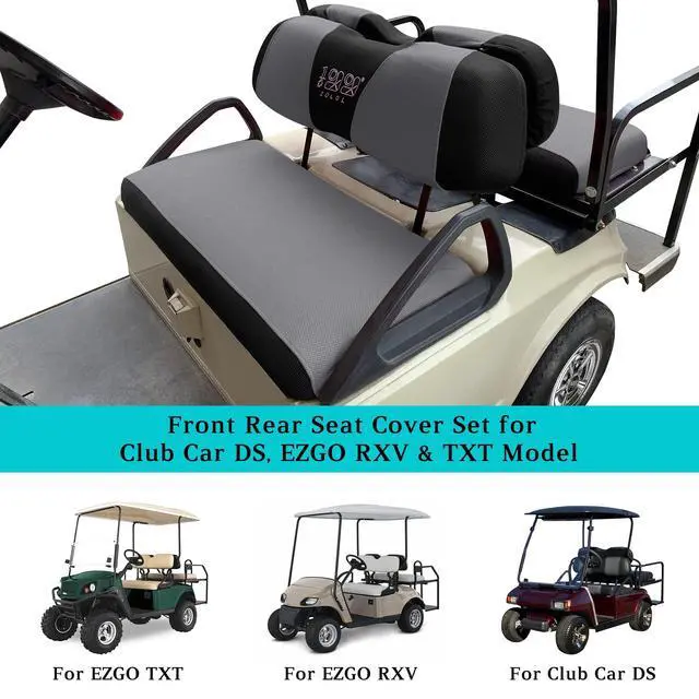 Alt view image 4 of 7 - Golf Cart Front Rear Seat Cover Set for EZGO TXT RXV & Club Car DS 2000-up(Flat Backrest), Made w/ 3D Air Mesh Polyester Fabric Breathable Washable