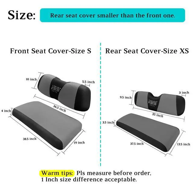Alt view image 6 of 7 - Golf Cart Front Rear Seat Cover Set for EZGO TXT RXV & Club Car DS 2000-up(Flat Backrest), Made w/ 3D Air Mesh Polyester Fabric Breathable Washable