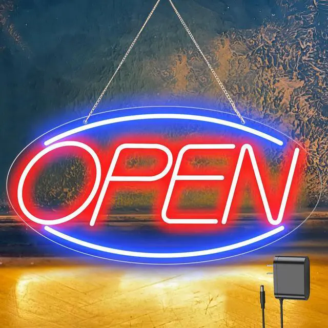Main image of 22" X 11" Led Neon Open Signs for Business, Large Open Signs, Plug In Electric Light Up with ON/OFF Switch, Ultra Bright Open Sign for Bar Salon Coffee Stores Club Hotel (Oval)