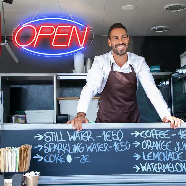 Alt view image 4 of 7 - 22" X 11" Led Neon Open Signs for Business, Large Open Signs, Plug In Electric Light Up with ON/OFF Switch, Ultra Bright Open Sign for Bar Salon Coffee Stores Club Hotel (Oval)