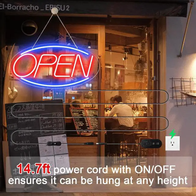 Alt view image 5 of 7 - 22" X 11" Led Neon Open Signs for Business, Large Open Signs, Plug In Electric Light Up with ON/OFF Switch, Ultra Bright Open Sign for Bar Salon Coffee Stores Club Hotel (Oval)