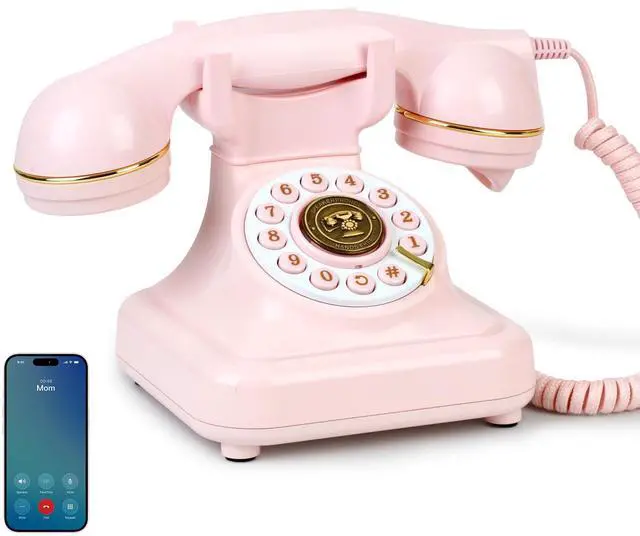 Main image of Bluetooth Rotary Landline Phone, Retro Bluetooth Home Phone, Vintage Old Fashioned Telephone with Speakerphone & Volume Control, Wireless Rechargeable Telephone for Bedroom, Home & OfficePink