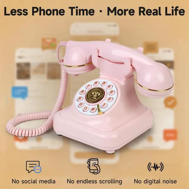 Alt view image 4 of 7 - Bluetooth Rotary Landline Phone, Retro Bluetooth Home Phone, Vintage Old Fashioned Telephone with Speakerphone & Volume Control, Wireless Rechargeable Telephone for Bedroom, Home & OfficePink