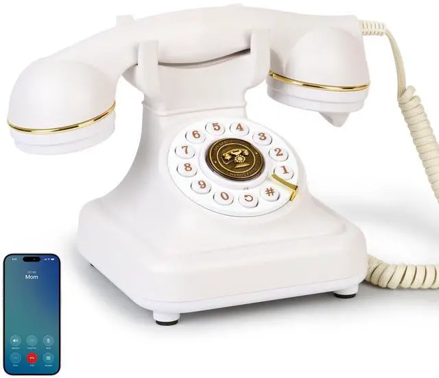 Main image of Bluetooth Rotary Landline Phone, Retro Bluetooth Home Phone, Vintage Old Fashioned Telephone with Speakerphone & Volume Control, Wireless Rechargeable Telephone for Bedroom, Home & Office, White