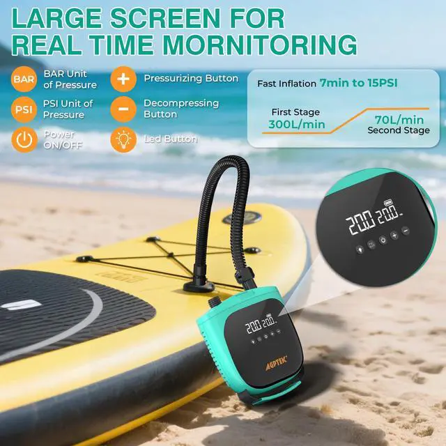 Alt view image 4 of 7 - Paddle Board Pump Electric Sup Air Pump 20PSI Portable, Auto-Off 12V DC Car Connector for Inflator & Deflator Inflatable Stand up Paddle Boards,Boats,Inflators