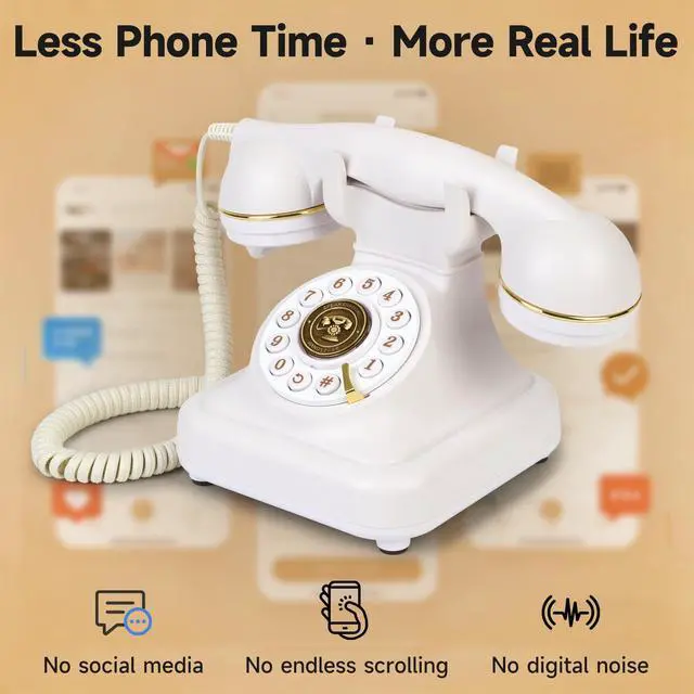 Alt view image 4 of 7 - Bluetooth Rotary Landline Phone, Retro Bluetooth Home Phone, Vintage Old Fashioned Telephone with Speakerphone & Volume Control, Wireless Rechargeable Telephone for Bedroom, Home & Office, White