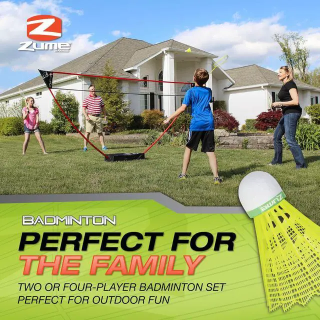 Alt view image 2 of 7 - Portable Badminton Set with Freestanding Base - Sets Up on Any Surface in Seconds - No Tools or Stakes Required