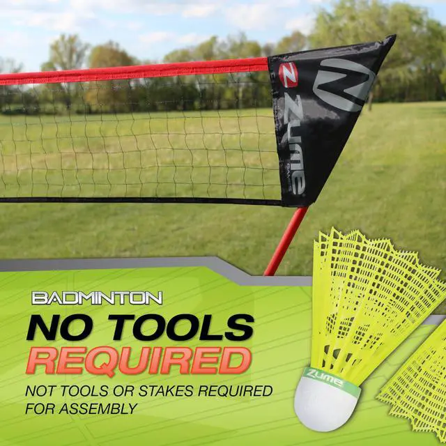 Alt view image 3 of 7 - Portable Badminton Set with Freestanding Base - Sets Up on Any Surface in Seconds - No Tools or Stakes Required