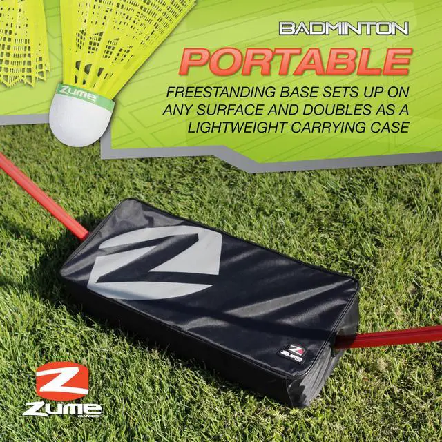Alt view image 4 of 7 - Portable Badminton Set with Freestanding Base - Sets Up on Any Surface in Seconds - No Tools or Stakes Required