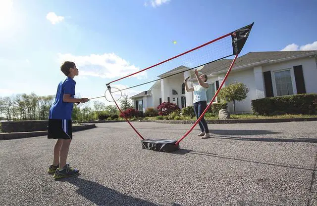 Alt view image 7 of 7 - Portable Badminton Set with Freestanding Base - Sets Up on Any Surface in Seconds - No Tools or Stakes Required