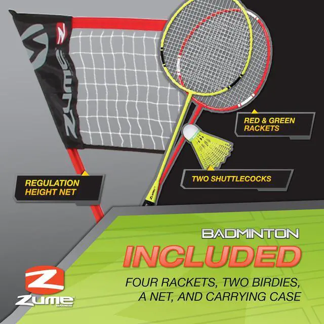 Alt view image 5 of 7 - Portable Badminton Set with Freestanding Base - Sets Up on Any Surface in Seconds - No Tools or Stakes Required