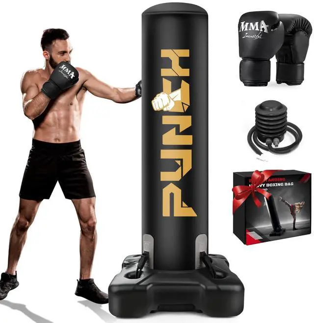 Main image of Heavy Boxing Bag with Stand for Adult Teens, Freestanding Inflatable Punching Bag with Gloves, Men Women Stand Kickboxing Boxing Set for Martial Arts MMA Home Gym Exercise Training Equipment