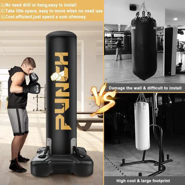 Alt view image 6 of 7 - Heavy Boxing Bag with Stand for Adult Teens, Freestanding Inflatable Punching Bag with Gloves, Men Women Stand Kickboxing Boxing Set for Martial Arts MMA Home Gym Exercise Training Equipment