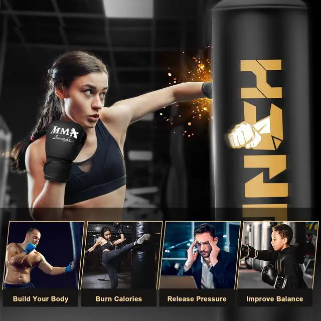 Alt view image 7 of 7 - Heavy Boxing Bag with Stand for Adult Teens, Freestanding Inflatable Punching Bag with Gloves, Men Women Stand Kickboxing Boxing Set for Martial Arts MMA Home Gym Exercise Training Equipment