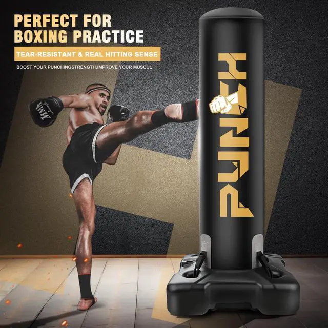 Alt view image 4 of 7 - Heavy Boxing Bag with Stand for Adult Teens, Freestanding Inflatable Punching Bag with Gloves, Men Women Stand Kickboxing Boxing Set for Martial Arts MMA Home Gym Exercise Training Equipment