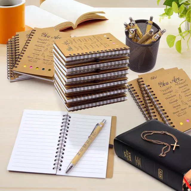 Alt view image 3 of 7 - 100 Pcs/50 Set Christian Gifts Prayer Journal Set, Bible Verse Pens & Small Spiral Notebook, Bulk Church Notes Notebook Supplies - Faith Based Gifts for Women, Christian Stuff