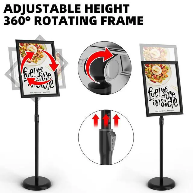 Alt view image 3 of 7 - 11x17 inch Adjustable Floor Standing Solder Stand | 2Pack, Pedestal Sign Stand, Round Base For Display & Advertisement, Outdoor Compatible