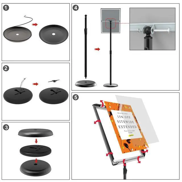 Alt view image 5 of 7 - 11x17 inch Adjustable Floor Standing Solder Stand | 2Pack, Pedestal Sign Stand, Round Base For Display & Advertisement, Outdoor Compatible