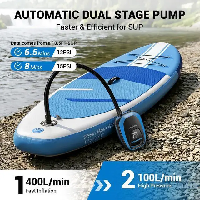 Alt view image 2 of 7 - Paddle Board Electric Pump, High Pressure SUP Pump with Inflation & Deflation, Auto-Off, Portable Air Pump for Inflatables and Kayaks