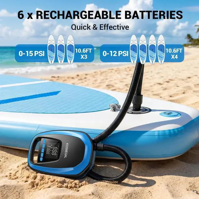 Alt view image 3 of 7 - Paddle Board Electric Pump, High Pressure SUP Pump with Inflation & Deflation, Auto-Off, Portable Air Pump for Inflatables and Kayaks