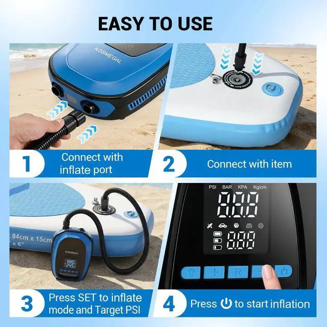 Alt view image 6 of 7 - Paddle Board Electric Pump, High Pressure SUP Pump with Inflation & Deflation, Auto-Off, Portable Air Pump for Inflatables and Kayaks