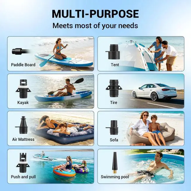 Alt view image 7 of 7 - Paddle Board Electric Pump, High Pressure SUP Pump with Inflation & Deflation, Auto-Off, Portable Air Pump for Inflatables and Kayaks