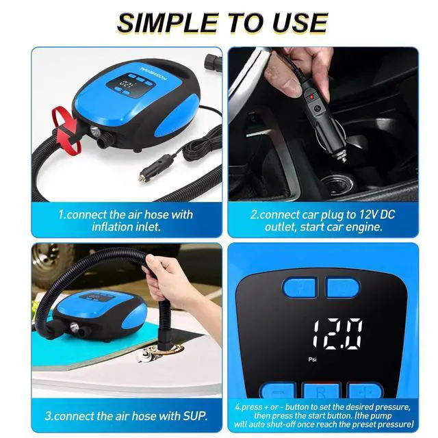 Alt view image 5 of 6 - Paddle Board Pump Electric Portable, SUP Pump for Paddleboard, Professional 20PSI Air Compressor with Auto-Off, Deflation Function and 12V DC Car Connector for Inflatables, Kayaks and Boats