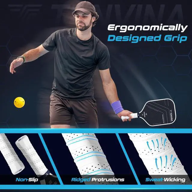 Alt view image 6 of 7 - TENVINA Pickleball Paddles, Multi-Layer T700SC Textured Carbon Fiber Pickleball Paddle, Pickle Ball Paddle with Strong Spin & Power Surface, 4-Types of Shapes and Thicknesses, USAPA Approved